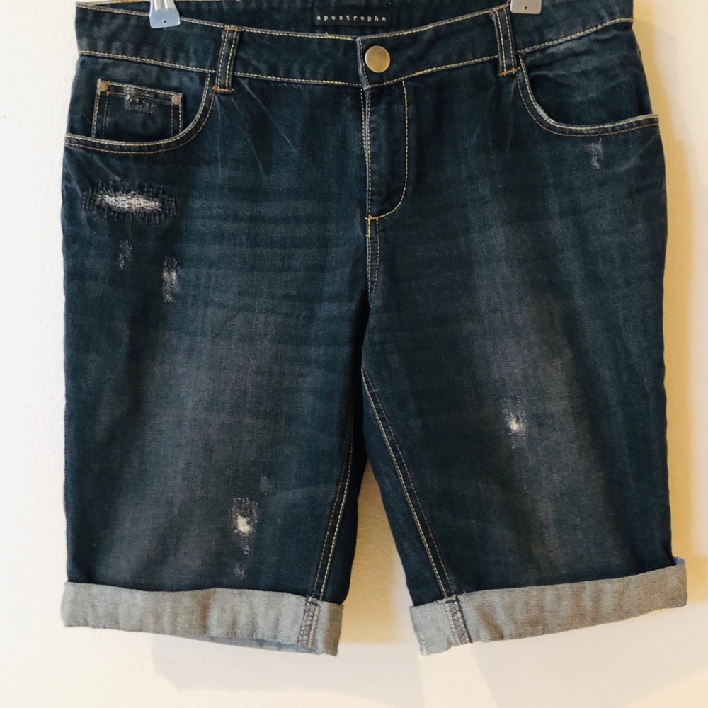 Apostrophe Distressed Denim Cuff Bottom Short